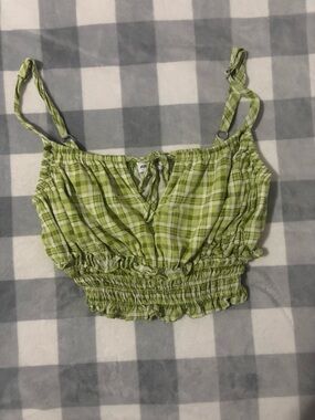 Green Plaid Smocked Tank Top - Unbranded